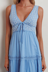 Joycelin V-Neck Eyelet Maxi Dress Blue