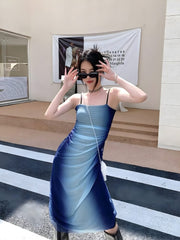 Y2K Blue Gradient Midi Dress