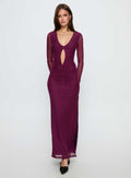 Darkside Long Sleeve Cut Out Plunge Maxi Dress Plum
