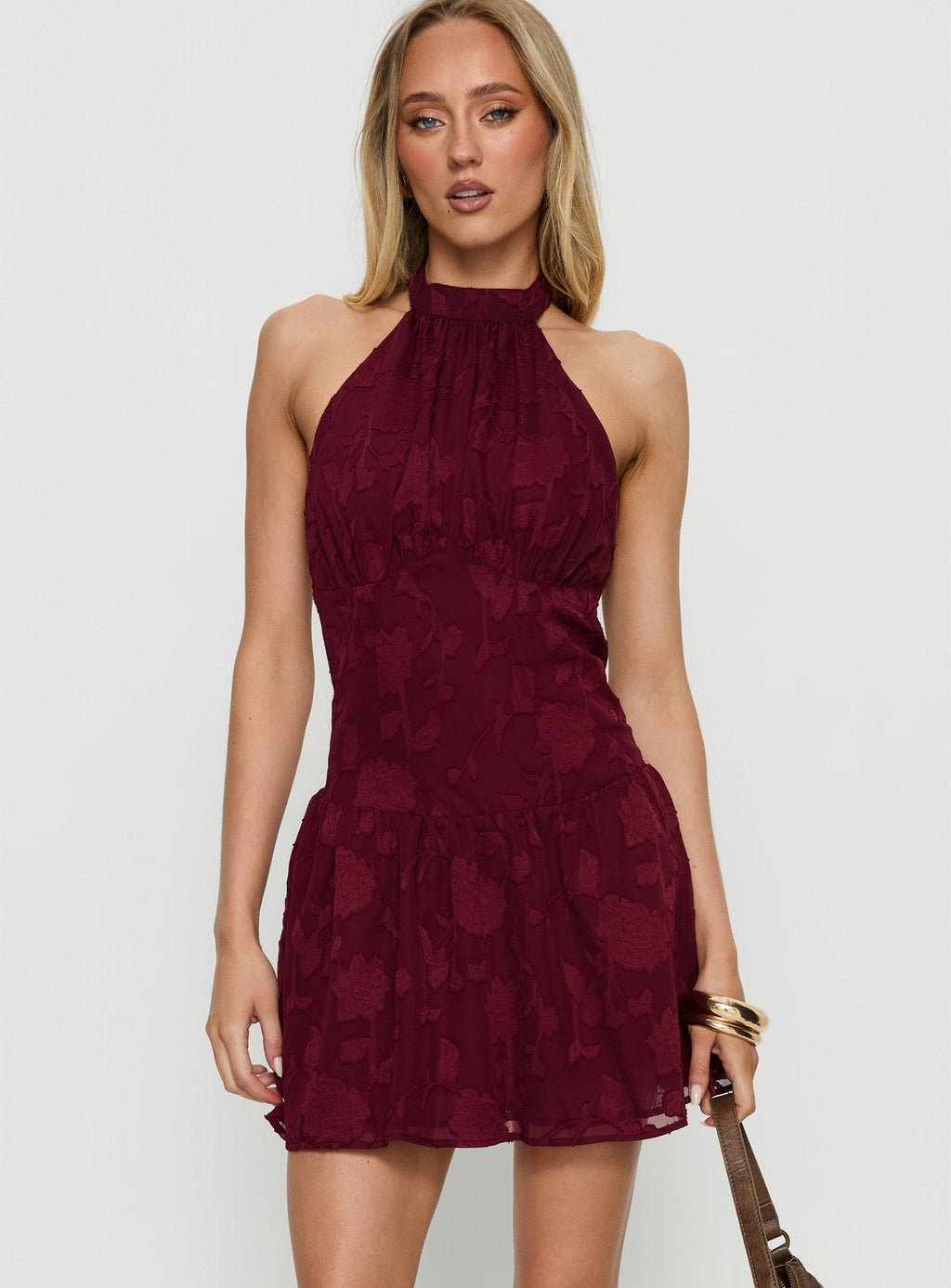 Devane High Neck Halter Romper Red