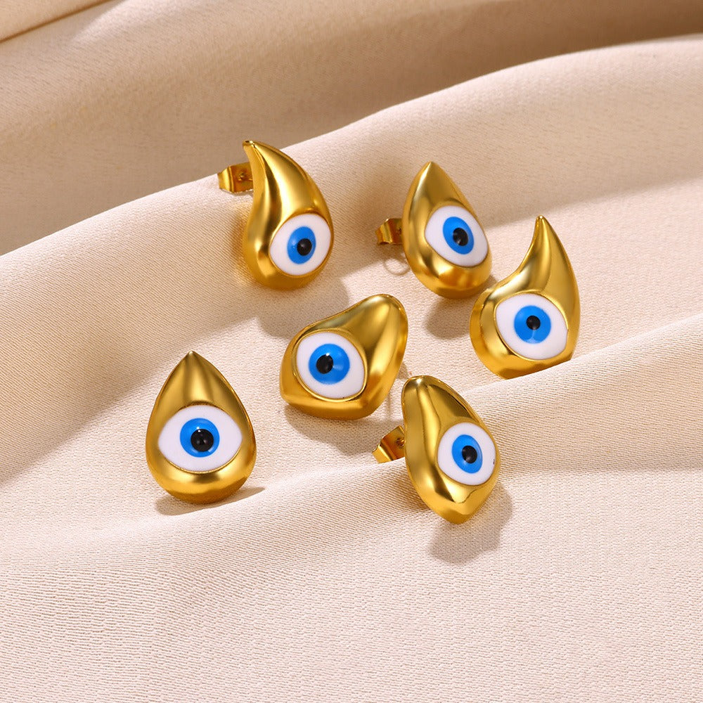 Titanium Steel Blue Eye Water Drop Pendant Earrings