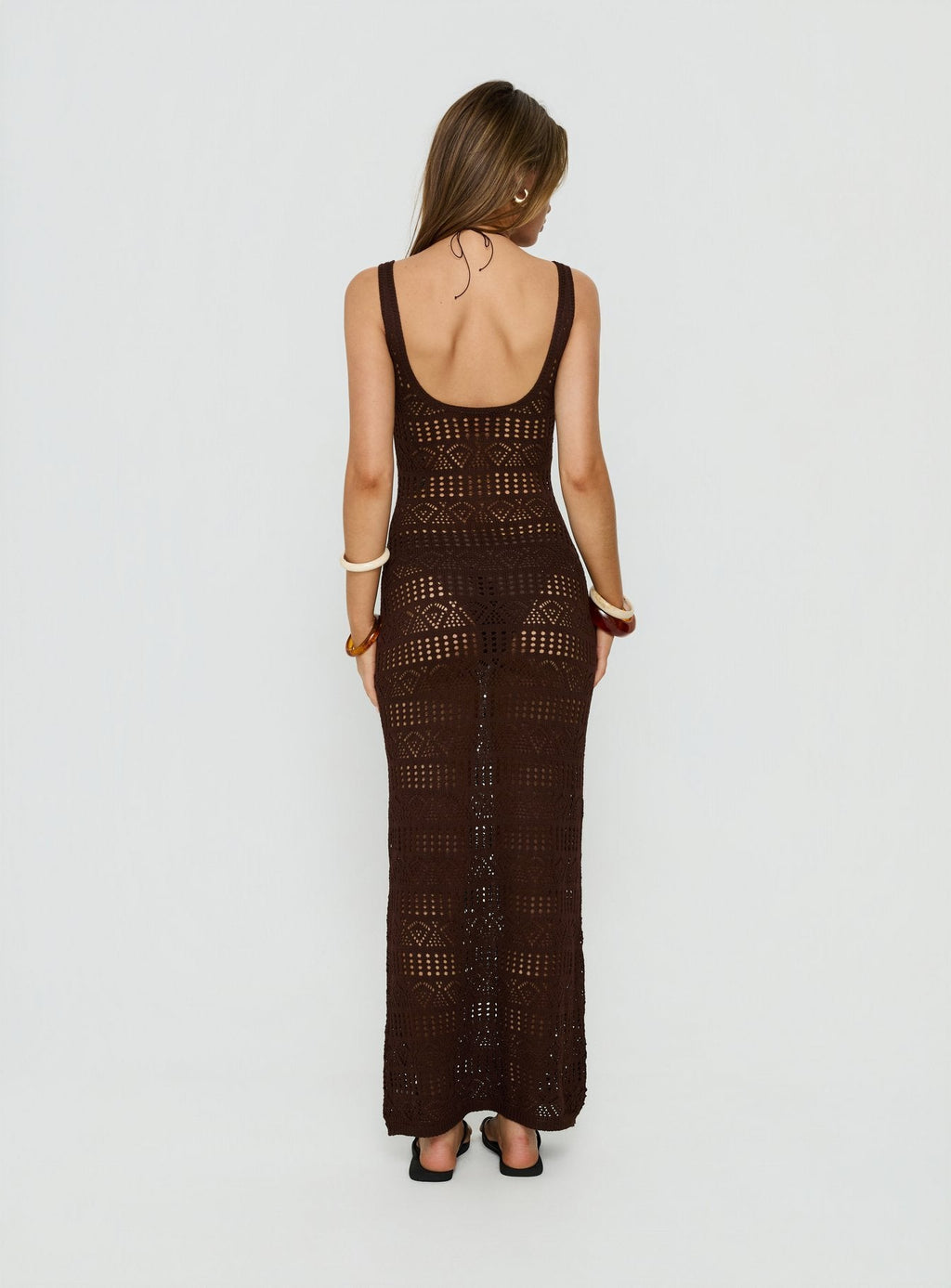 Ledena Knit V Neck Maxi Dress Chocolate