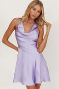 Brigid Cowl Neck Scoop Back Mini Dress Lilac