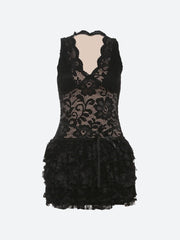 Baddie Lace Ruffled Mini Dress