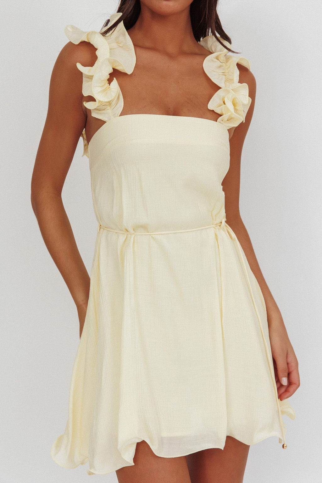 Glow Lettuce Edge Strap Mini Dress Butter