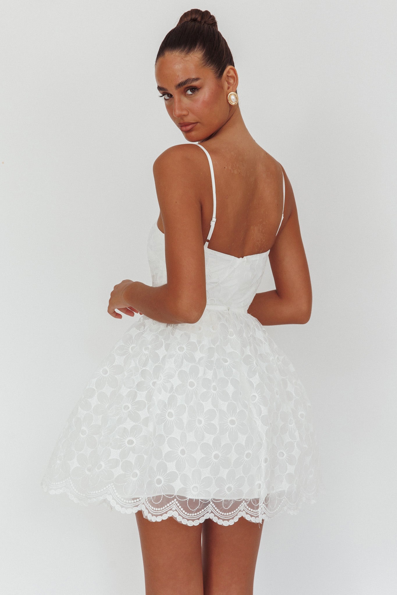 Bahia A-Line Square Neckline Mini Dress Lace White