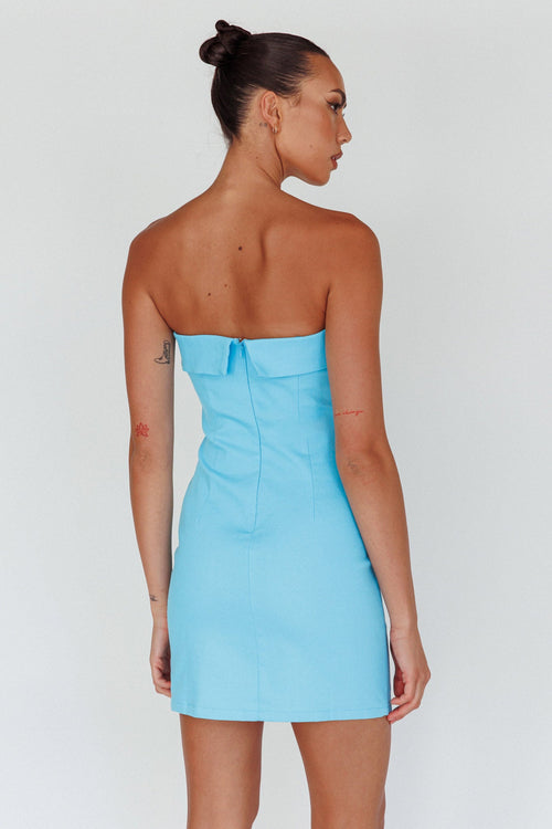 Jordi Foldover Neckline Mini Dress Aqua Blue