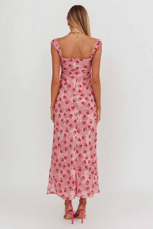 Femme Belle Ribbon Trim Maxi Dress Floral Pink