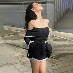 Y2K Off Shoulder Bow Mini Dress